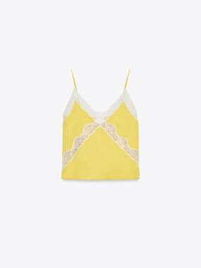Zara Yellow Lace Trim Satin Cami Top